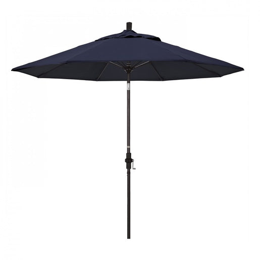 Sun Master Series 9' Patio Umbrella with Bronze Aluminum Pole Fiberglass Ribs Collar Tilt Crank Lift and Sunbrella 1A Navy Fabric