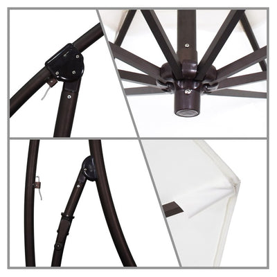 Bayside Series 9' Cantilever with Bronze Aluminum Pole and Ribs360 Rotation Tilt Crank Lift and Olefin Gray White Cabana Stripe Fabric