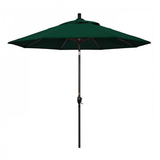 Pacific Trail Series 9' Patio Umbrella with Bronze Aluminum Pole and Ribs Push Button Tilt Crank Lift and Sunbrella 1A Forest Green Fabric
