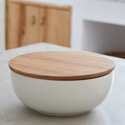 Pacifica 10" Serving Bowl with Oak Wood Lid - Vanilla