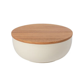 Pacifica 10" Serving Bowl with Oak Wood Lid - Vanilla