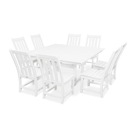 Vineyard Nine-Piece Farmhouse Trestle Dining Set - White