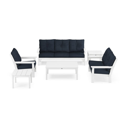Vineyard Six-Piece Deep Seating Set - White/Marine Indigo