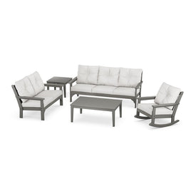 Vineyard Six-Piece Deep Seating Set - Slate Gray/Textured Linen