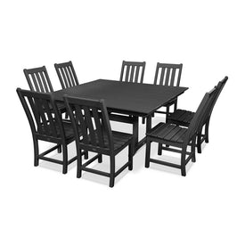 Vineyard Nine-Piece Farmhouse Trestle Dining Set - Black