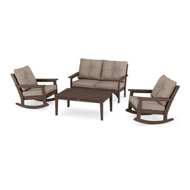 Vineyard Four-Piece Deep Seating Rocking Chair Set - Mahogany/Spiced Burlap