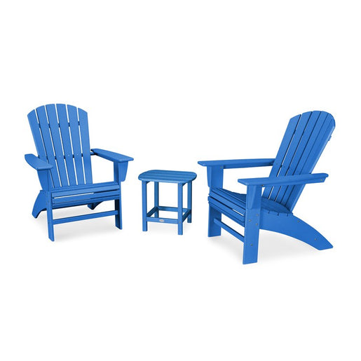 Nautical Three-Piece Curveback Adirondack Set - Pacific Blue