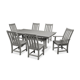 Vineyard Seven-Piece Farmhouse Trestle Dining Set - Slate Gray