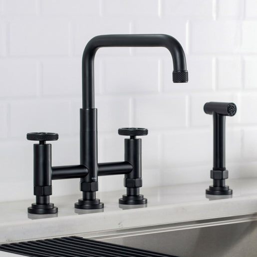 Urbix Industrial Bridge Kitchen Faucet with Side Sprayer