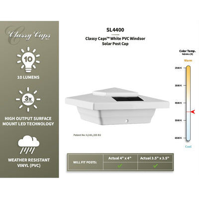 Windsor 4" x 4" PVC Solar Post Cap - White 2-Pack
