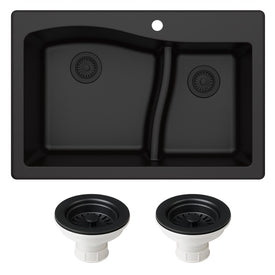 Quarza 33" 60/40 Double Bowl Granite Dual-Mount Kitchen Sink and Strainers