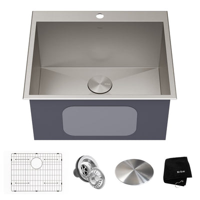 Standart Pro 25" Single Bowl 16-Gauge Stainless Steel Deep Dual-Mount Laundry/Utility Sink