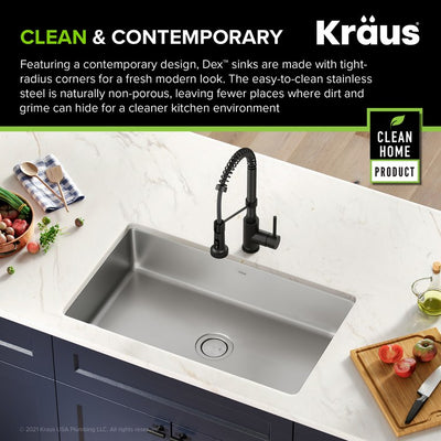 KRAUS Dex 32" Undermount 16 Gauge Stainless Steel Single Bowl Kitchen Sink