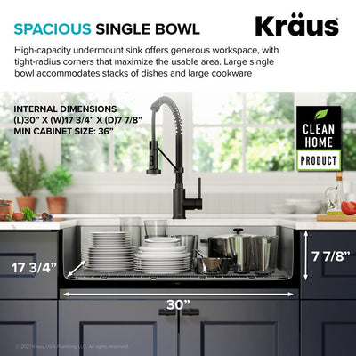 KRAUS Dex 32" Undermount 16 Gauge Stainless Steel Single Bowl Kitchen Sink