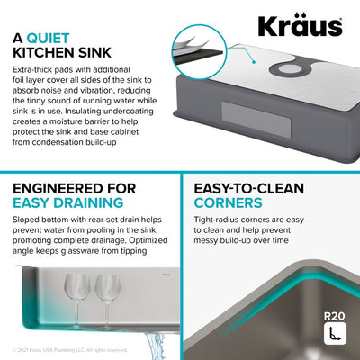 KRAUS Dex 32" Undermount 16 Gauge Stainless Steel Single Bowl Kitchen Sink