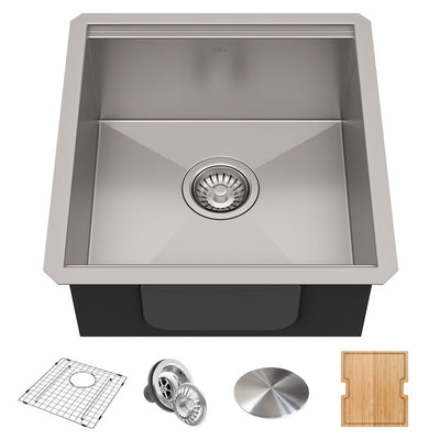 Kore Workstation 17" Single Bowl 16-Gauge Stainless Steel Undermount Bar/Prep Sink with Accessories (Pack of 5)