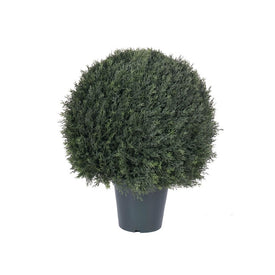 24" Artificial UV-Resistant Pond Cypress Topiary in Two-Tone Green Pot