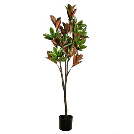6' Artificial Green Magnolia Tree in Black Planter's Pot