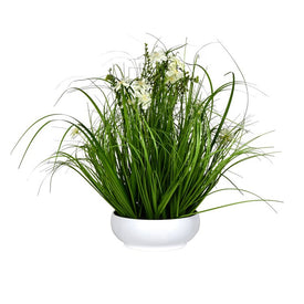 21" Artificial Potted Cream Cosmos and Green Grass
