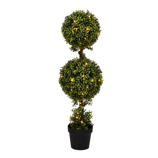 3' Artificial Double Ball Green Boxwood Topiary with LED Lights
