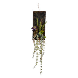 25" Artificial Mixed Plants on Wooden Plaque