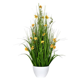 31" Artificial Potted Yellow Cosmos and Green Grass