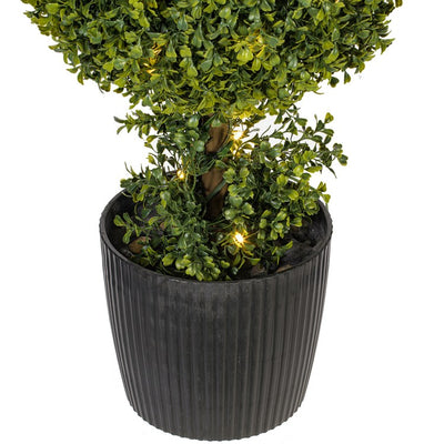 4' Artificial Triple Ball Green Boxwood Topiary with LED Lights