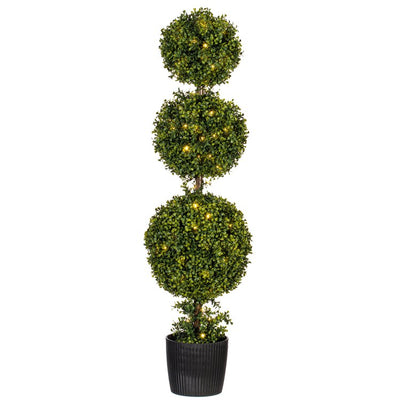 4' Artificial Triple Ball Green Boxwood Topiary with LED Lights