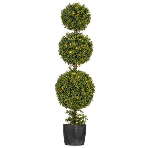4' Artificial Triple Ball Green Boxwood Topiary with LED Lights