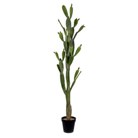 80" Artificial Green Cactus in Black Plastic Planter's Pot