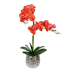 20.5" Artificial Potted Real Touch Orange Phalaenopsis Spray