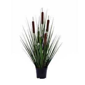 Vickerman 24" Artificial Potted Green Straight Grass and Cattails.