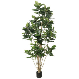 7' Potted Artificial Green Rubber Tree