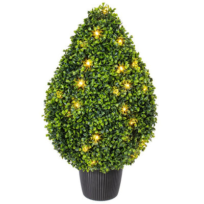 15"W x 24"H Artificial Teardrop-Shaped Boxwood Bush with LED Lights