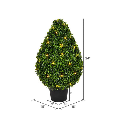 15"W x 24"H Artificial Teardrop-Shaped Boxwood Bush with LED Lights