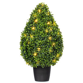15"W x 24"H Artificial Teardrop-Shaped Boxwood Bush with LED Lights