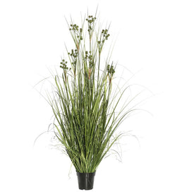 36" PVC Artificial Potted Green Grass with Pomp Balls