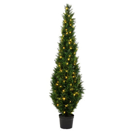 6' Artificial Potted Green Cedar Tree with LED Lights