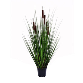 36" Artificial Potted Green Straight Grass and Cattails