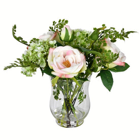 Vickerman 11" Artificial Pink Rose In Glass Vase.