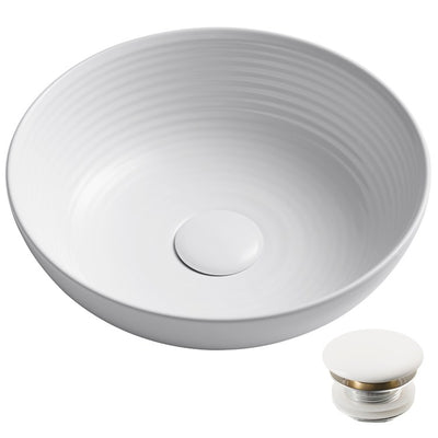 Viva 13" D x 4-3/8" H Round White Porcelain Bathroom Vessel Sink with Pop-Up Drain