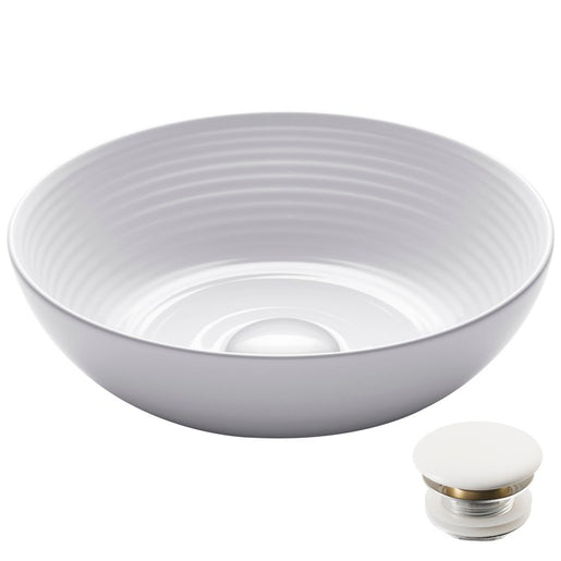 Viva 13" D x 4-3/8" H Round White Porcelain Bathroom Vessel Sink with Pop-Up Drain