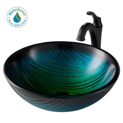 Nature Series 17" Green Glass Bathroom Vessel Sink and Arlo Faucet Combo Set with Pop-Up Drain