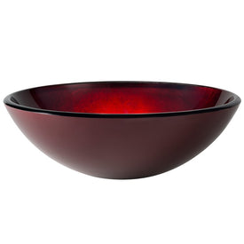 16.5" Round Red Glass Bathroom Vessel Sink