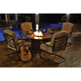 Five-Piece Taupe and Black Patio Chair and Gas Fire Pit Outdoor Furniture Set