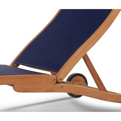 Pearl Teak Outdoor Chaise Lounge in Blue with Wheels
