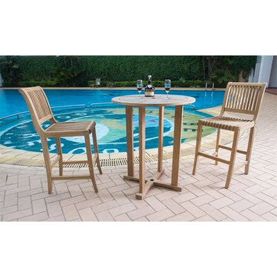 Palm Round Teak Bar Height Outdoor Bistro Table with Umbrella Hole