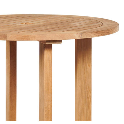 Palm Round Teak Bar Height Outdoor Bistro Table with Umbrella Hole
