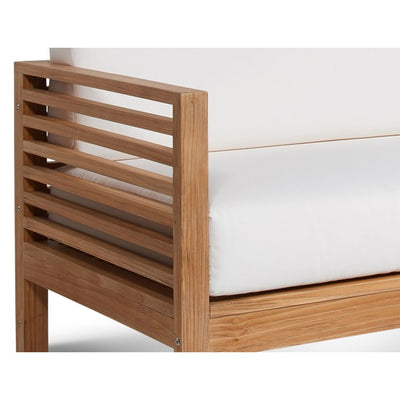 Summer Three-Person Teak Outdoor Sofa with Sunbrella White Cushions