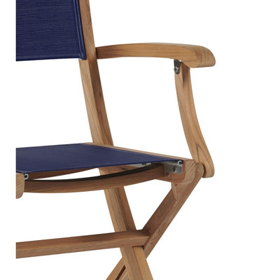 Stella Teak Outdoor Folding Armchair in Blue Textilene Fabric